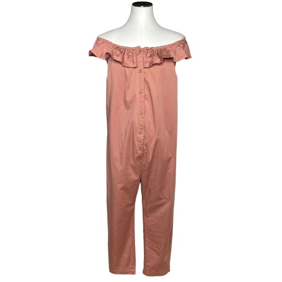 The Nines by HATCH Flounce Off the Shoulder Button Front Maternity Jumpsuit - Picture 3 of 11